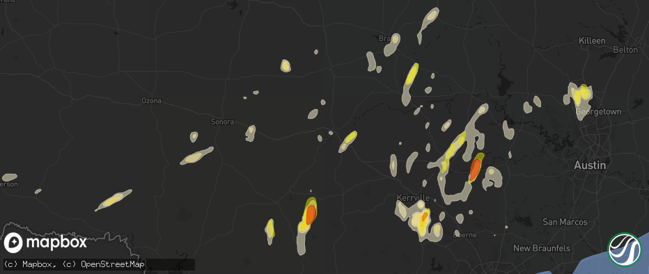 Hail map in Junction, TX on May 26, 2026