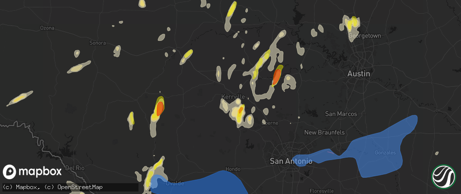 Hail map in Kerrville, TX on May 26, 2026