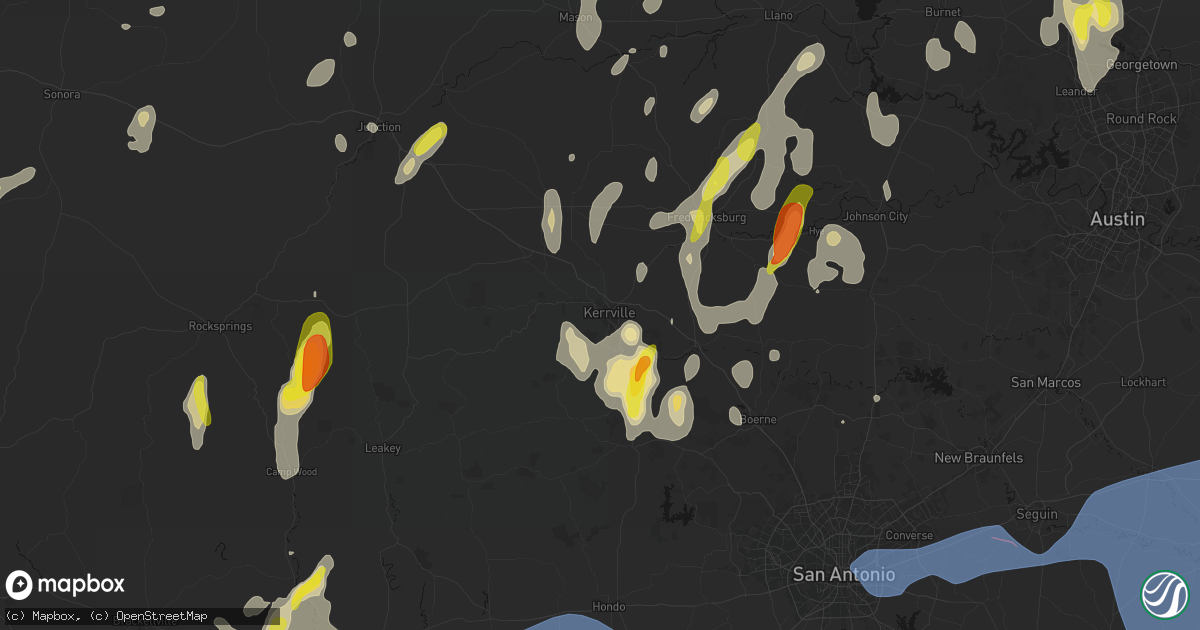 Hail map in Kerrville, TX on May 26, 2026
