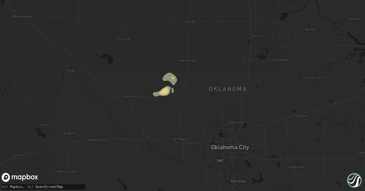 Hail map in Kingfisher, OK on May 26, 2026