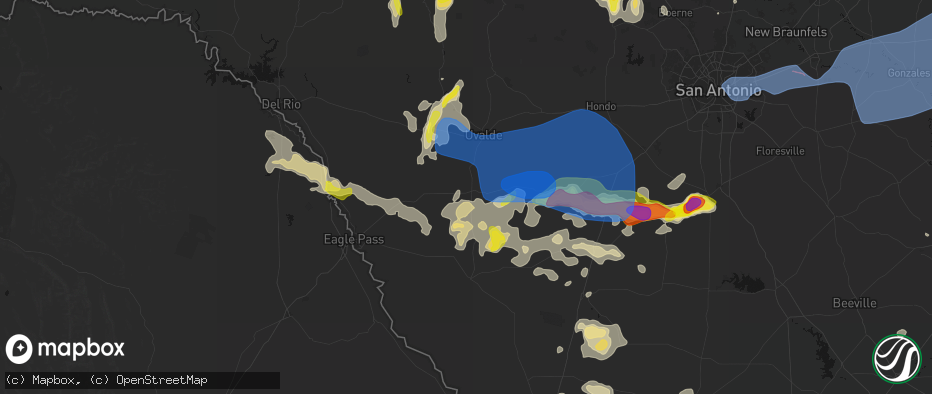 Hail map in La Pryor, TX on May 26, 2026