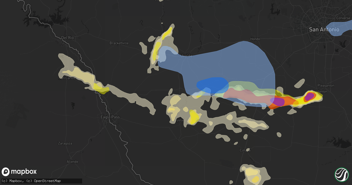 Hail map in La Pryor, TX on May 26, 2026