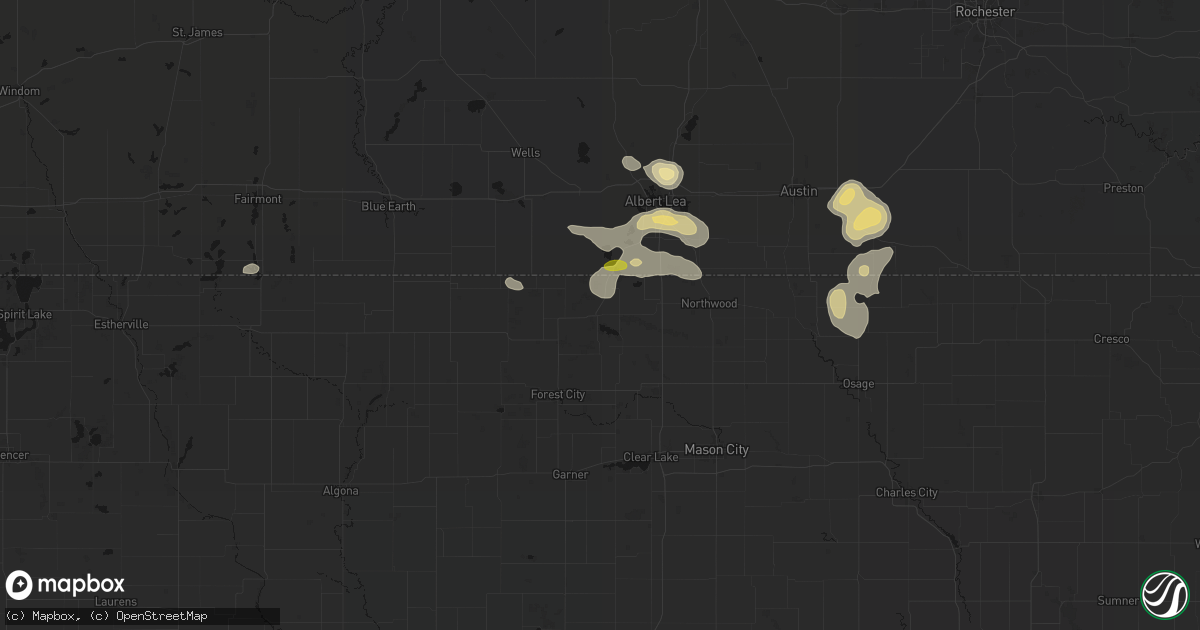 Hail map in Lake Mills, IA on May 26, 2026