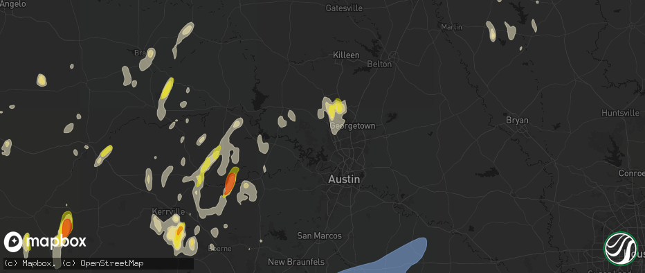 Hail map in Leander, TX on May 26, 2026