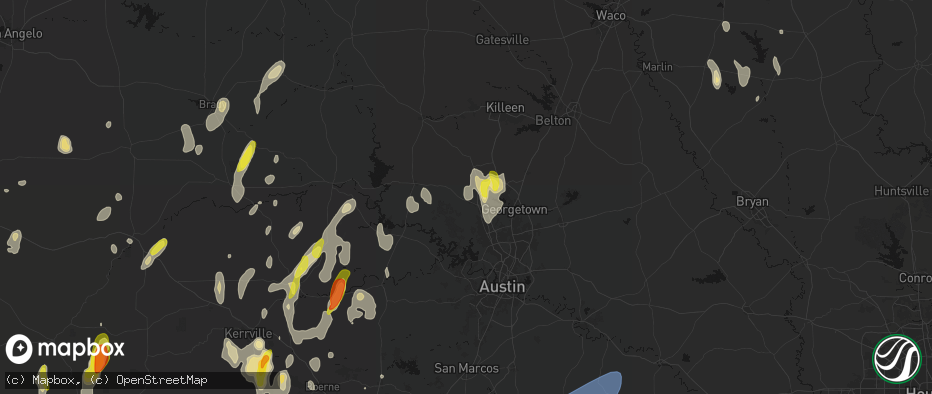 Hail map in Liberty Hill, TX on May 26, 2026