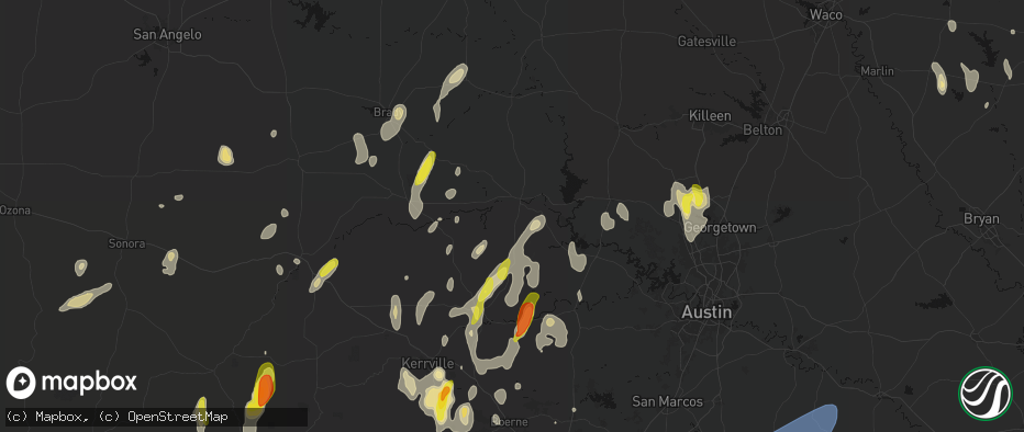Hail map in Llano, TX on May 26, 2026