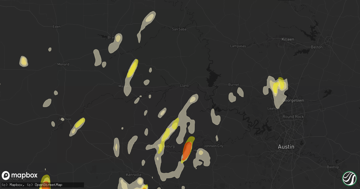 Hail map in Llano, TX on May 26, 2026