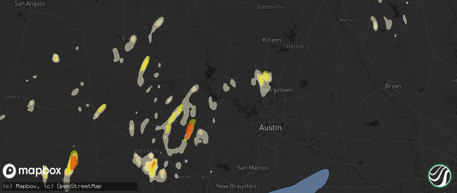 Hail map in Marble Falls, TX on May 26, 2026