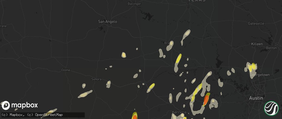 Hail map in Menard, TX on May 26, 2026