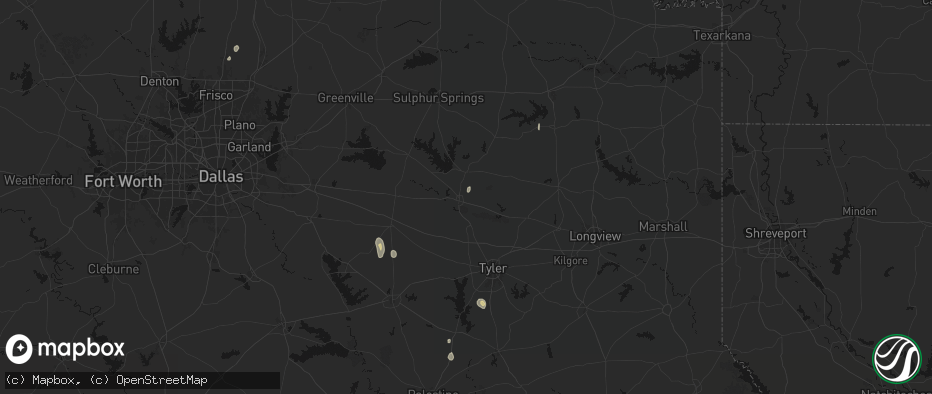 Hail map in Mineola, TX on May 26, 2026