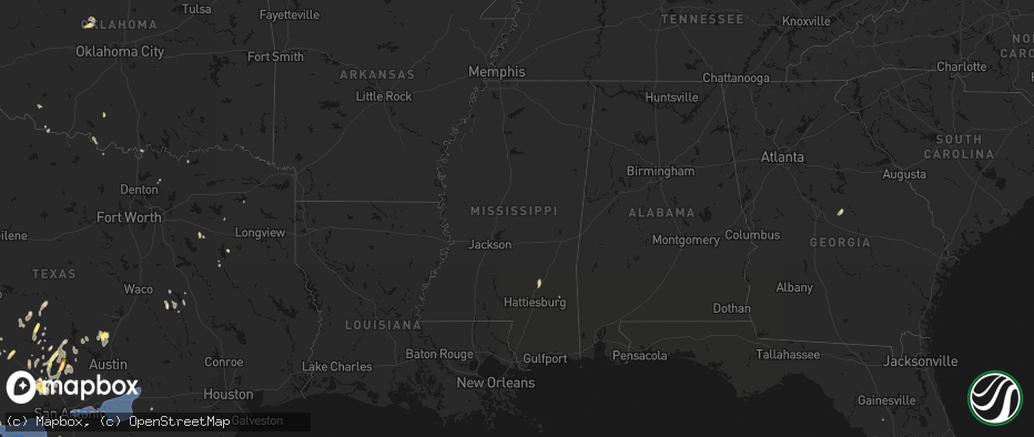 Hail map in Mississippi on May 26, 2026
