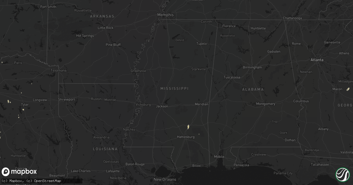 Hail map in Mississippi on May 26, 2026
