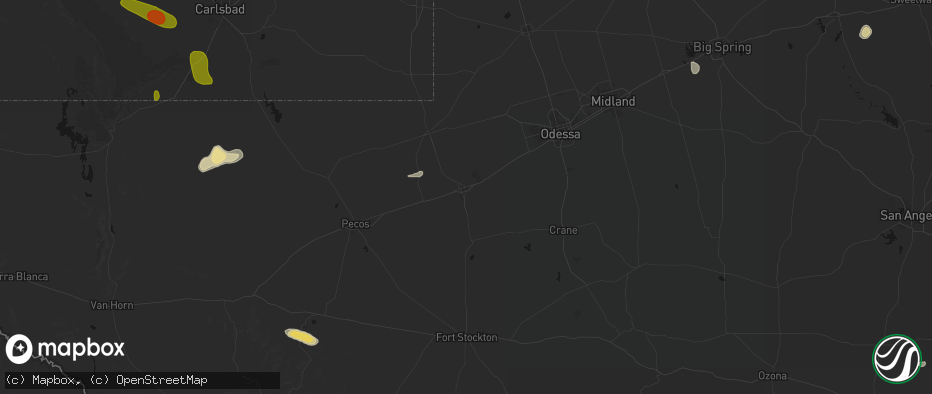 Hail map in Monahans, TX on May 26, 2026