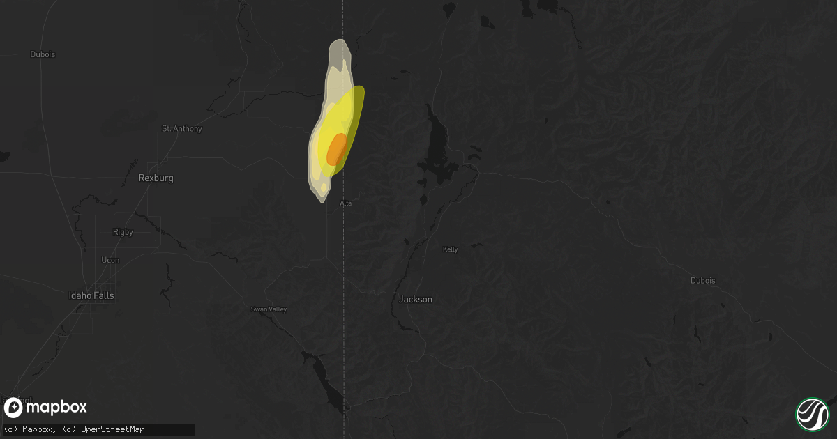 Hail map in Moose, WY on May 26, 2026
