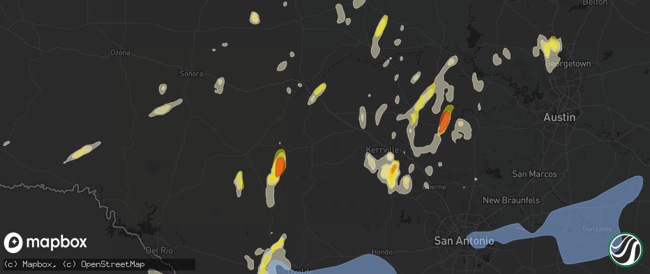 Hail map in Mountain Home, TX on May 26, 2026