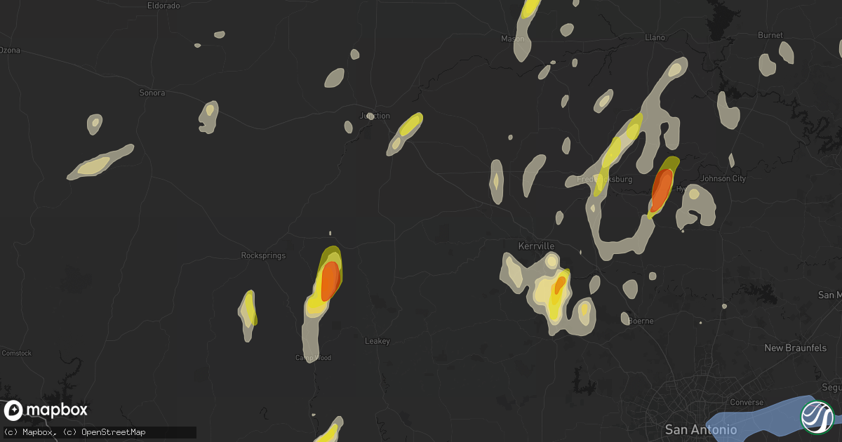 Hail map in Mountain Home, TX on May 26, 2026