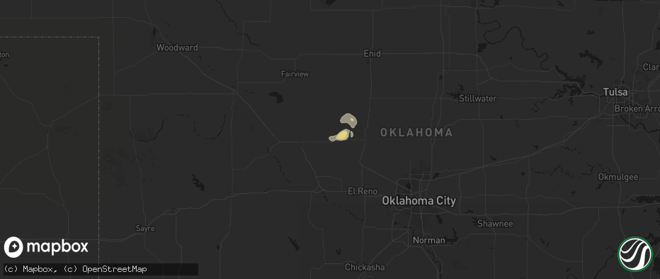 Hail map in Omega, OK on May 26, 2026