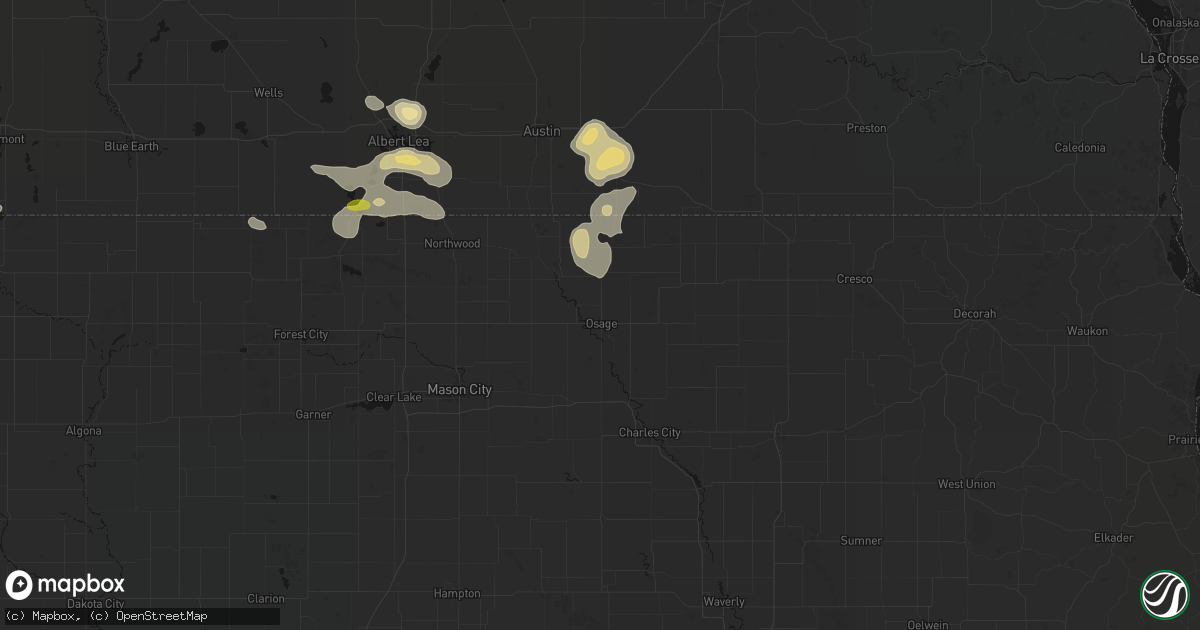 Hail map in Osage, IA on May 26, 2026