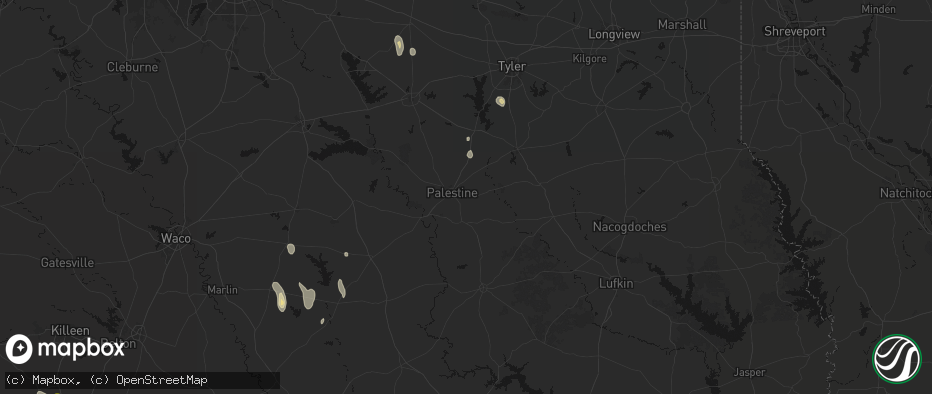 Hail map in Palestine, TX on May 26, 2026