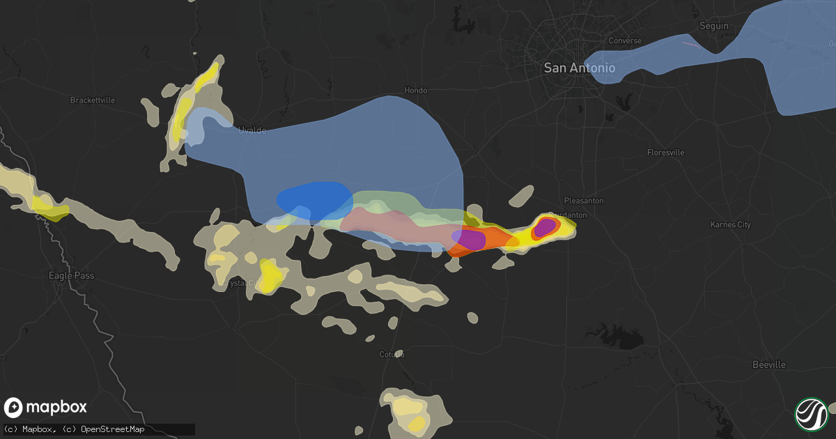 Hail map in Pearsall, TX on May 26, 2026