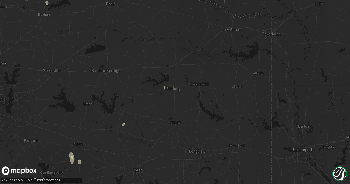 Hail map in Pittsburg, TX on May 26, 2026