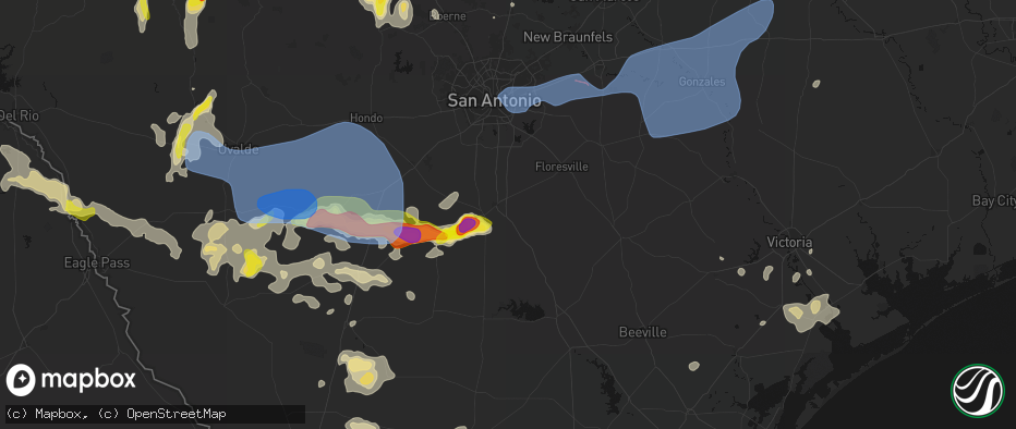 Hail map in Pleasanton, TX on May 26, 2026