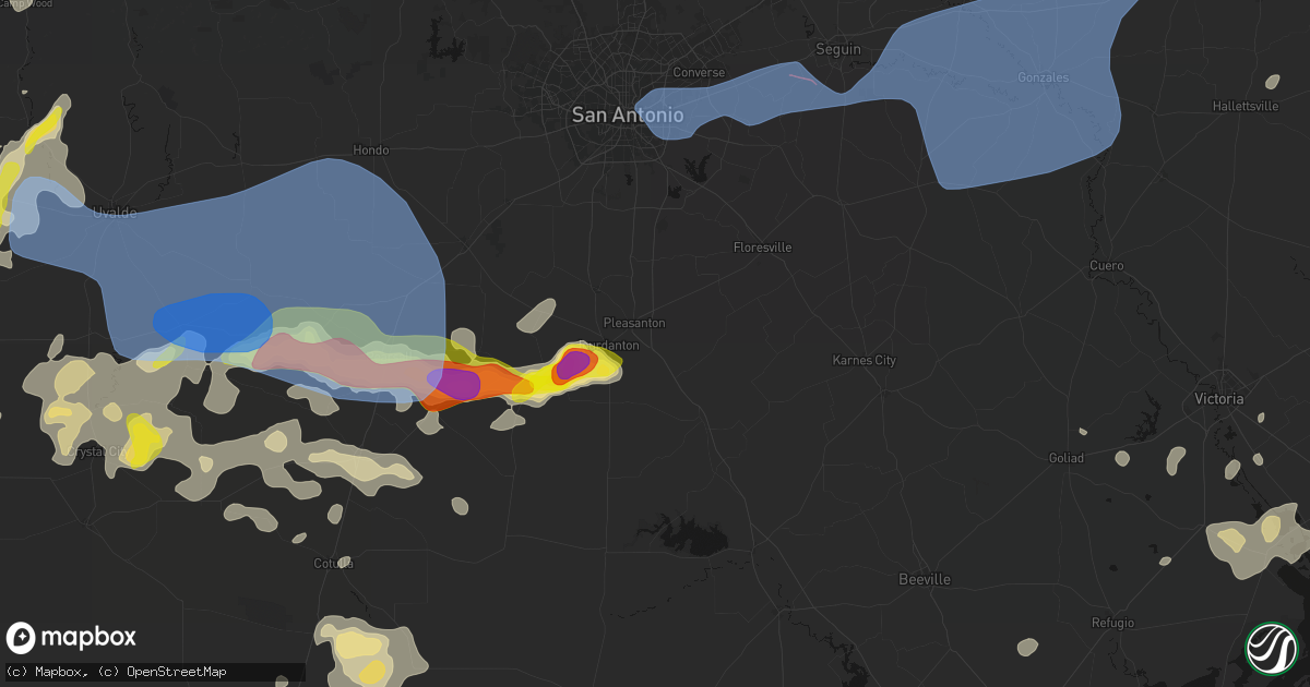 Hail map in Pleasanton, TX on May 26, 2026