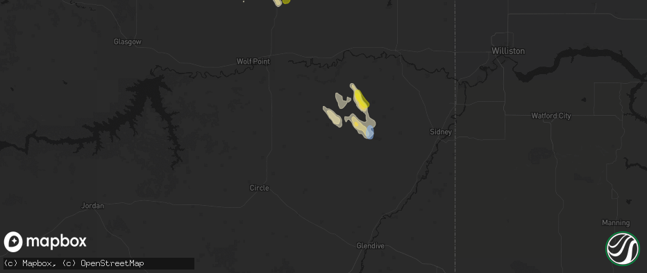 Hail map in Richey, MT on May 26, 2026
