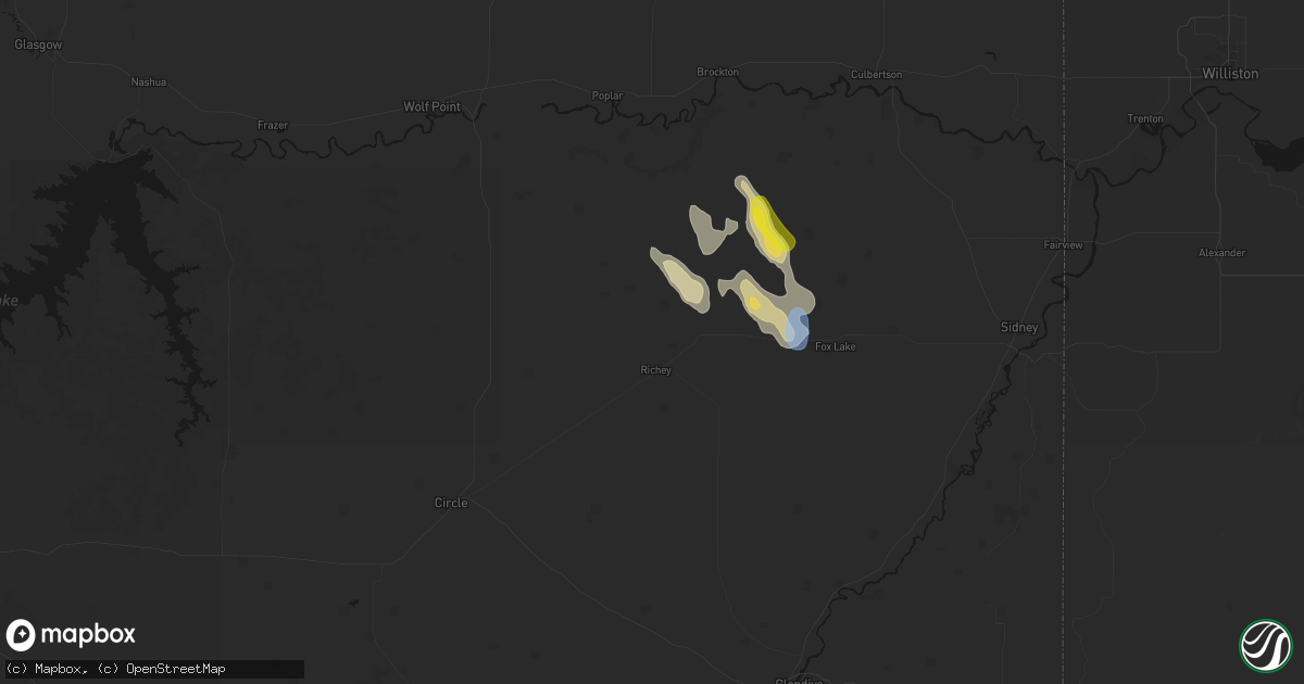 Hail map in Richey, MT on May 26, 2026