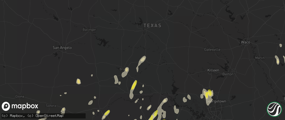 Hail map in Richland Springs, TX on May 26, 2026