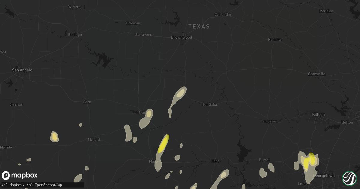 Hail map in Richland Springs, TX on May 26, 2026