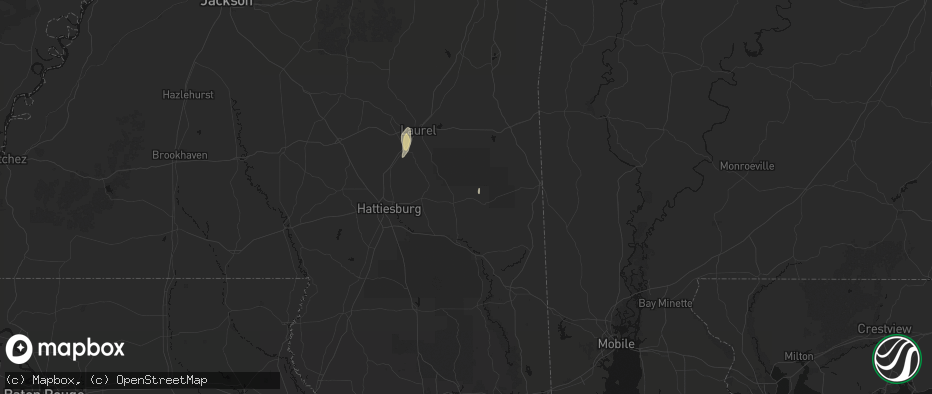 Hail map in Richton, MS on May 26, 2026