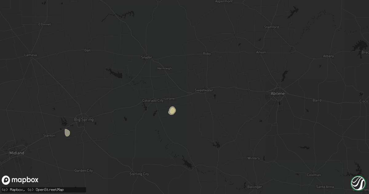 Hail map in Roscoe, TX on May 26, 2026