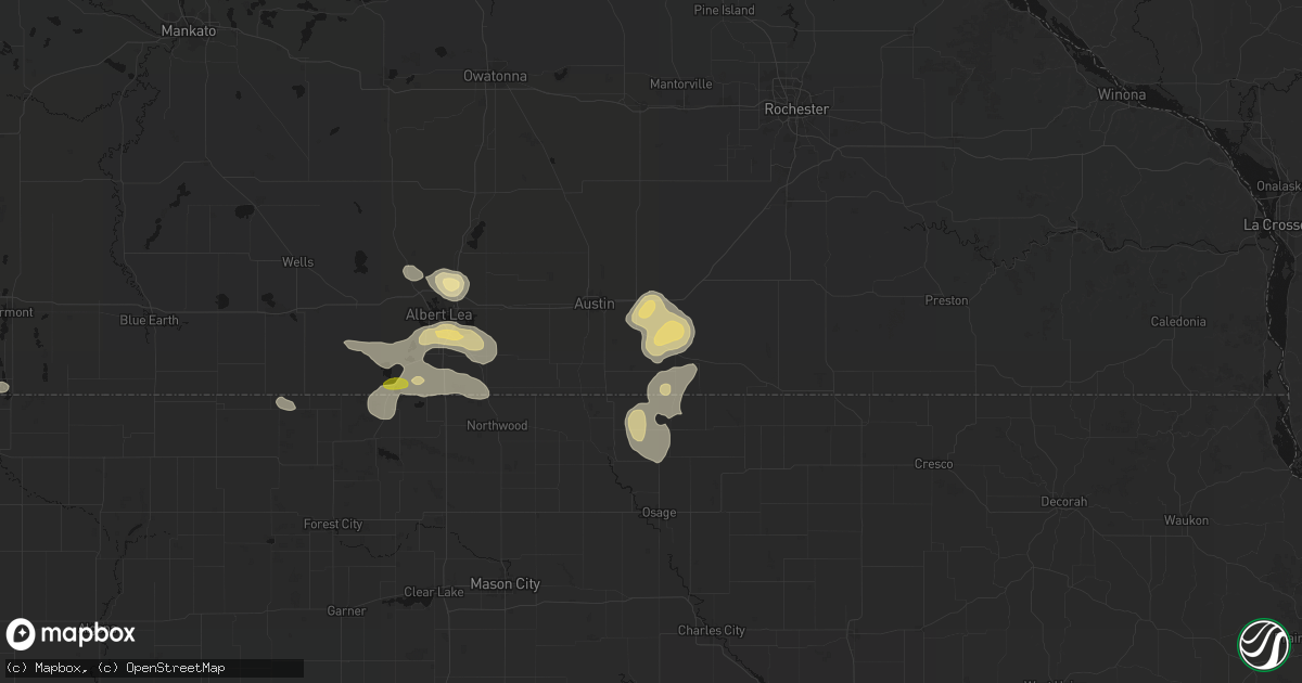 Hail map in Rose Creek, MN on May 26, 2026
