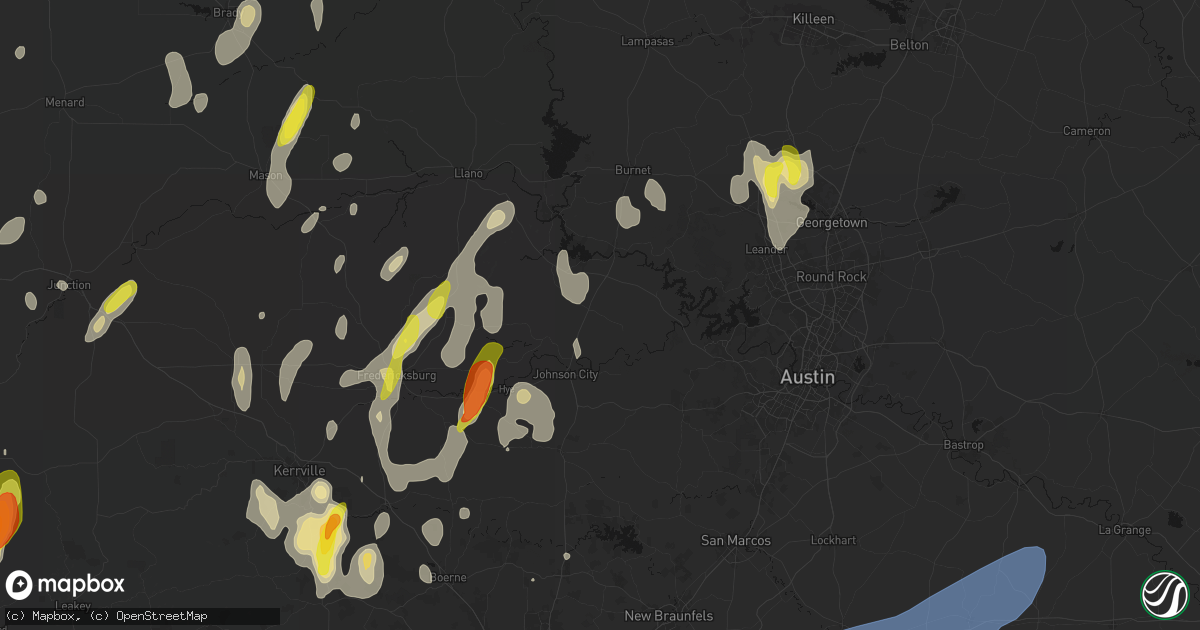 Hail map in Round Mountain, TX on May 26, 2026