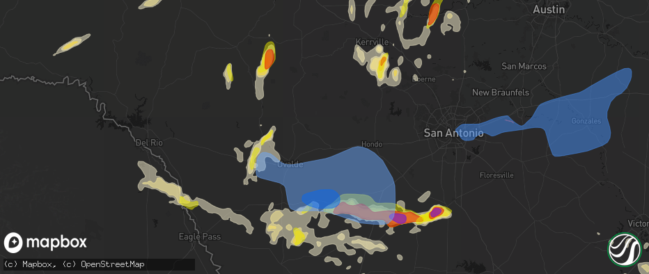 Hail map in Sabinal, TX on May 26, 2026