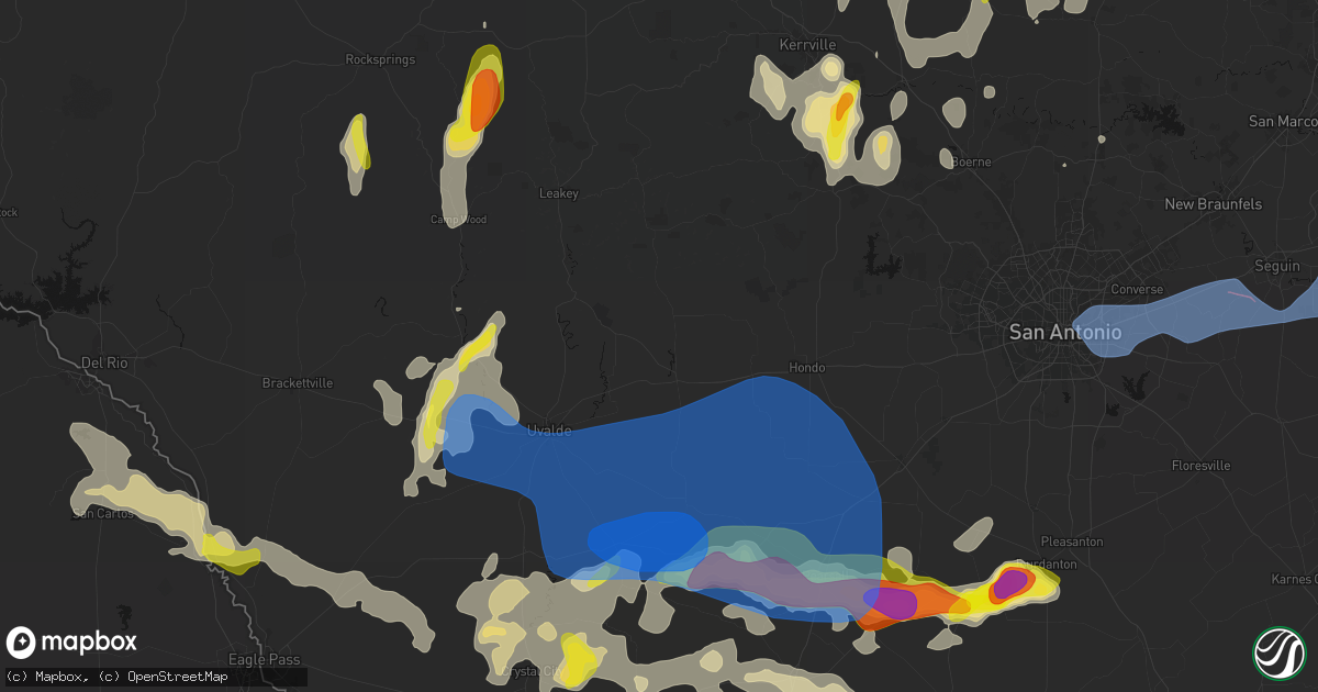 Hail map in Sabinal, TX on May 26, 2026