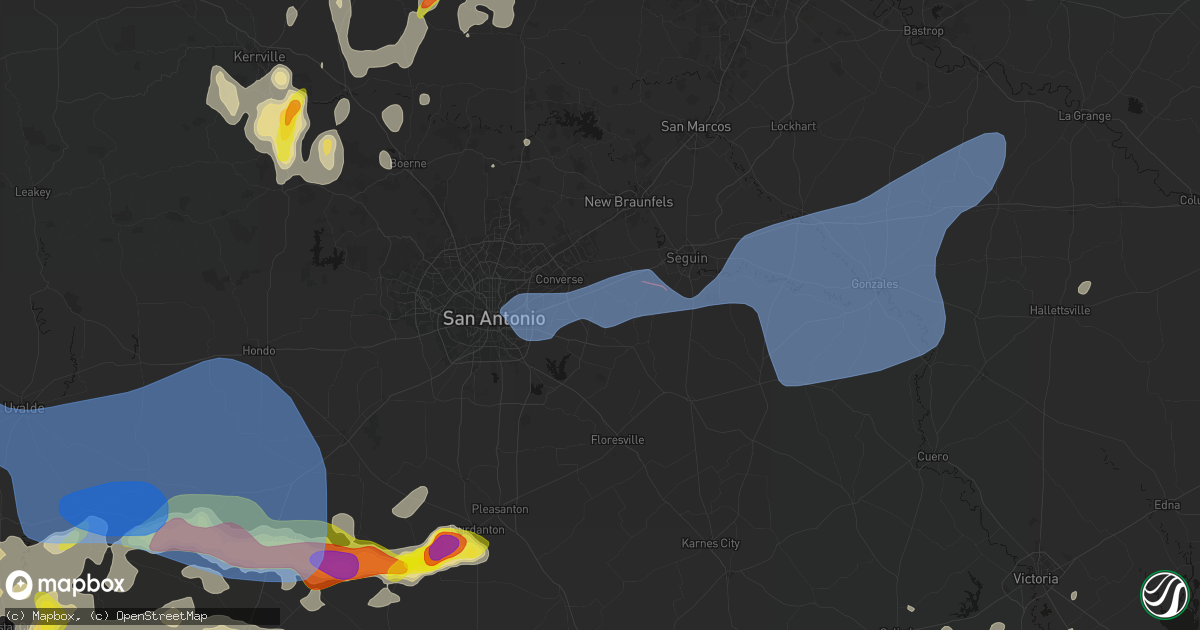 Hail map in Saint Hedwig, TX on May 26, 2026