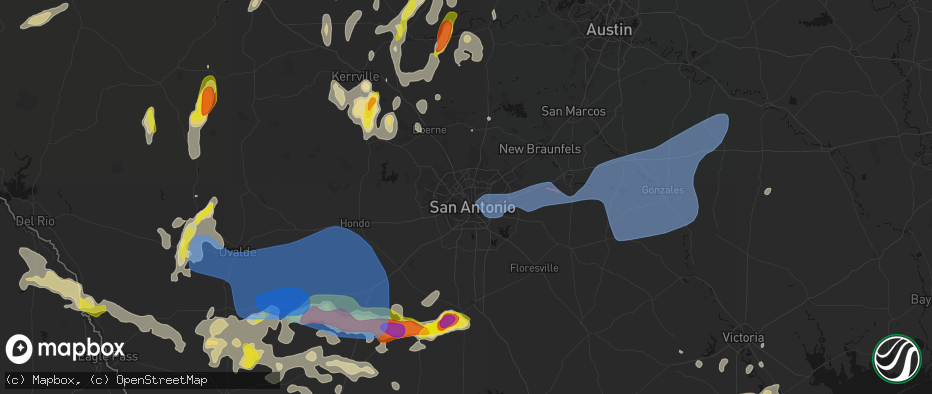 Hail map in San Antonio, TX on May 26, 2026