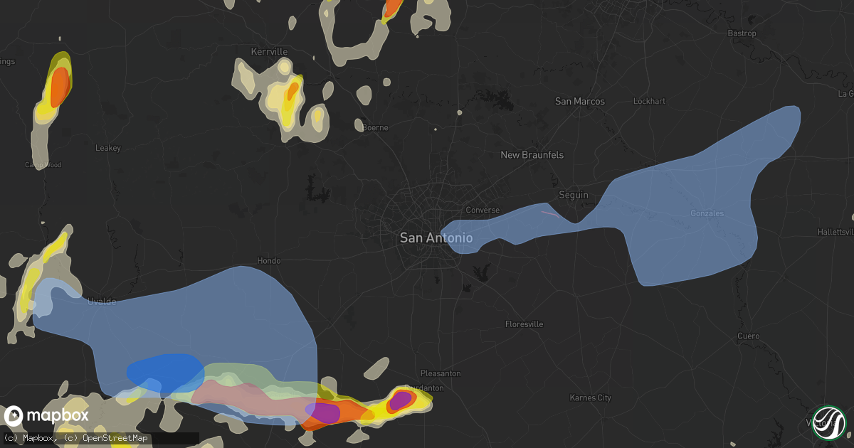 Hail map in San Antonio, TX on May 26, 2026