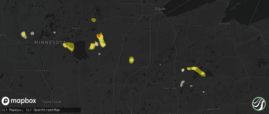 Hail map in Sandstone, MN on May 26, 2026