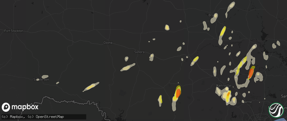 Hail map in Sonora, TX on May 26, 2026
