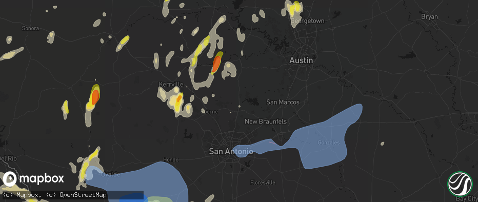 Hail map in Spring Branch, TX on May 26, 2026