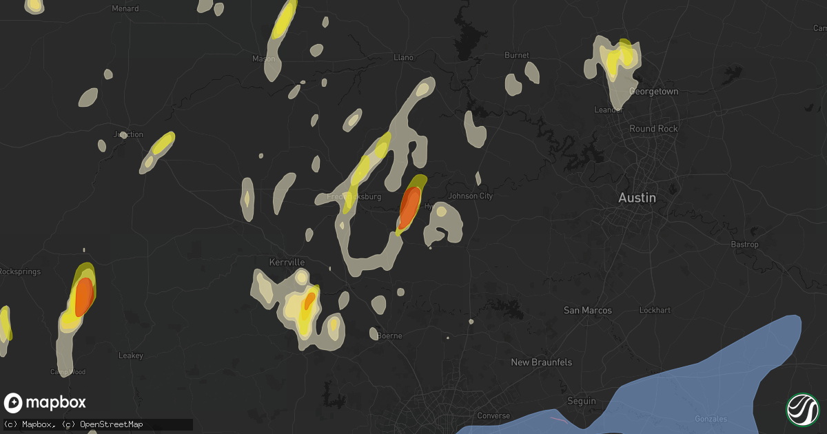 Hail map in Stonewall, TX on May 26, 2026