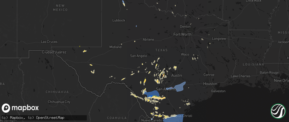 Hail map in Texas on May 26, 2026