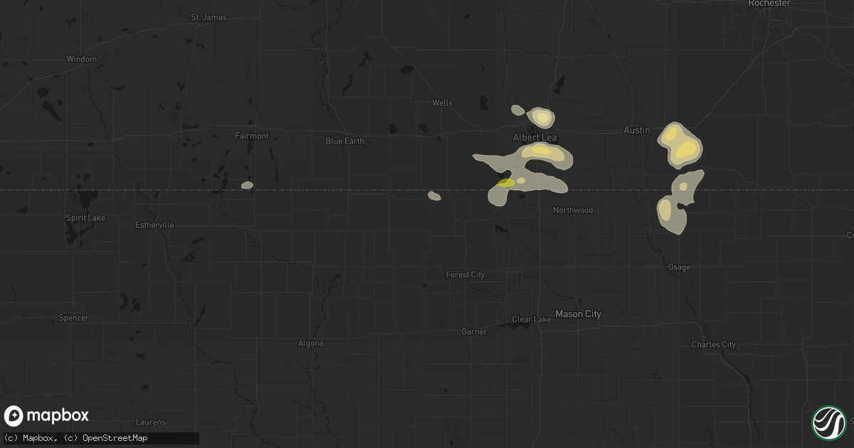 Hail map in Thompson, IA on May 26, 2026