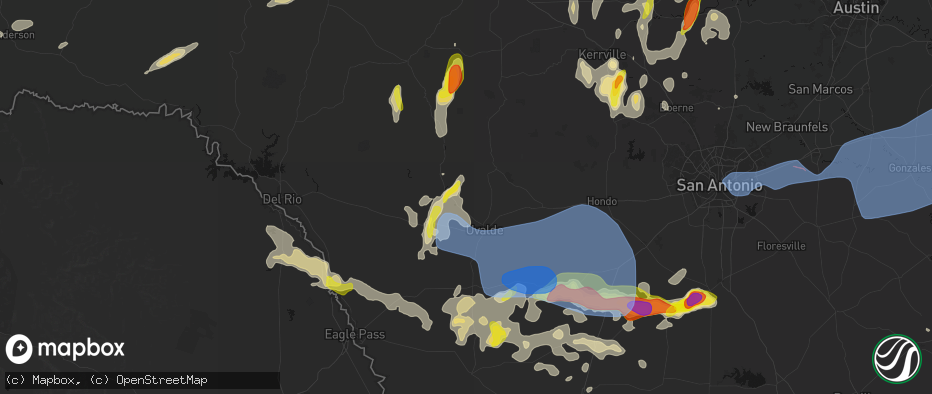 Hail map in Uvalde, TX on May 26, 2026