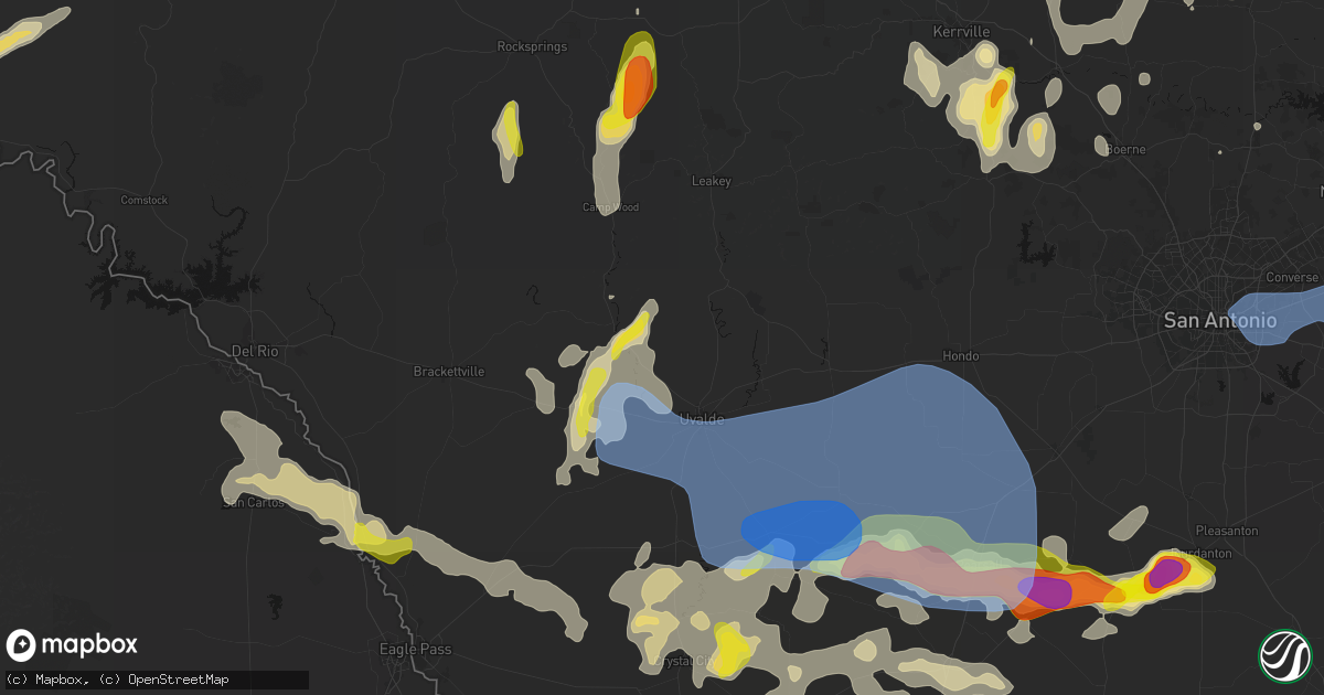 Hail map in Uvalde, TX on May 26, 2026