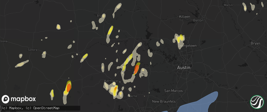 Hail map in Willow City, TX on May 26, 2026