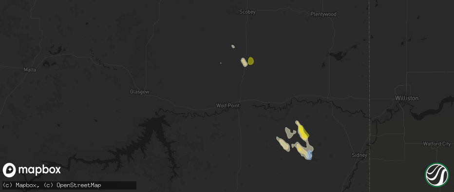 Hail map in Wolf Point, MT on May 26, 2026
